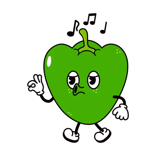 Cute Funny Pepper Walking Singing Character Vector Hand Drawn Traditional — Vetor de Stock