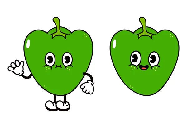 Cute Funny Pepper Waving Hand Character Vector Hand Drawn Traditional — ストックベクタ