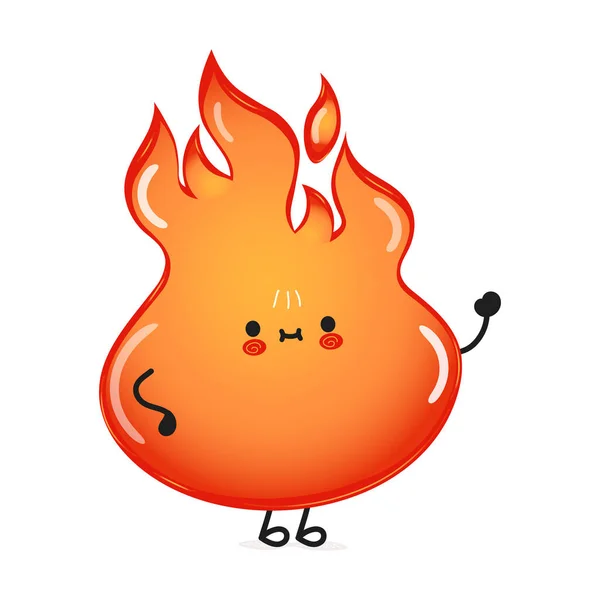Funny Cute Happy Fire Characters Bundle Set Vector Hand Drawn — 图库矢量图片