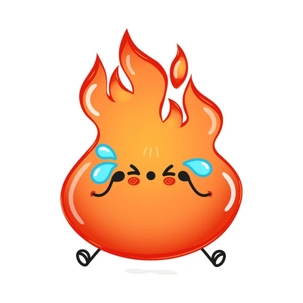 Cute Sad Fire Character Vector Hand Drawn Cartoon Kawaii Character — ストックベクタ