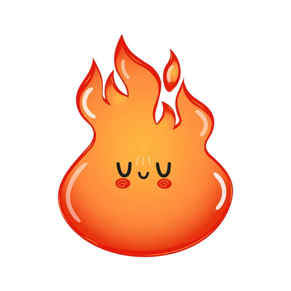 Cute Funny Fire Waving Hand Character Vector Hand Drawn Cartoon — Vetor de Stock