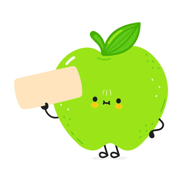 Cute Funny Green Apple Character Poster Vector Hand Drawn Cartoon — ストックベクタ