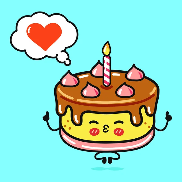 Cute Funny Cake Doing Yoga Speech Bubble Vector Hand Drawn — 스톡 벡터