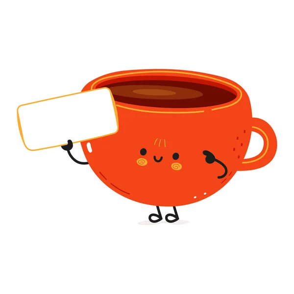 Cute Funny Cup Coffee Poster Character Vector Hand Drawn Cartoon — ストックベクタ