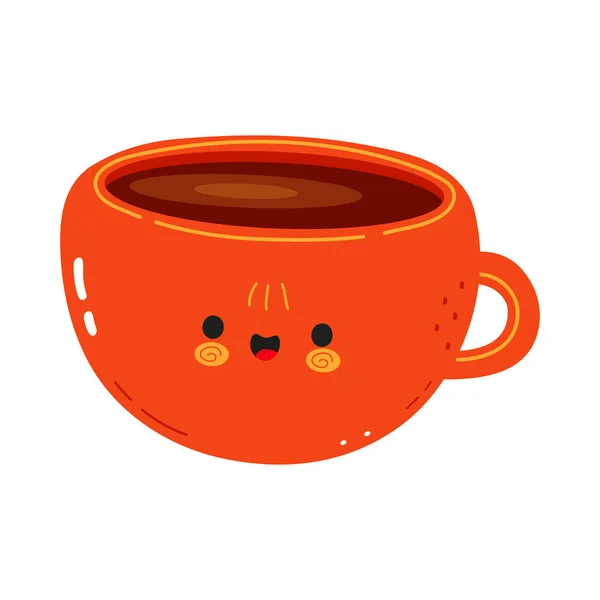 Cute Funny Cup Coffee Character Vector Hand Drawn Cartoon Kawaii — стоковый вектор