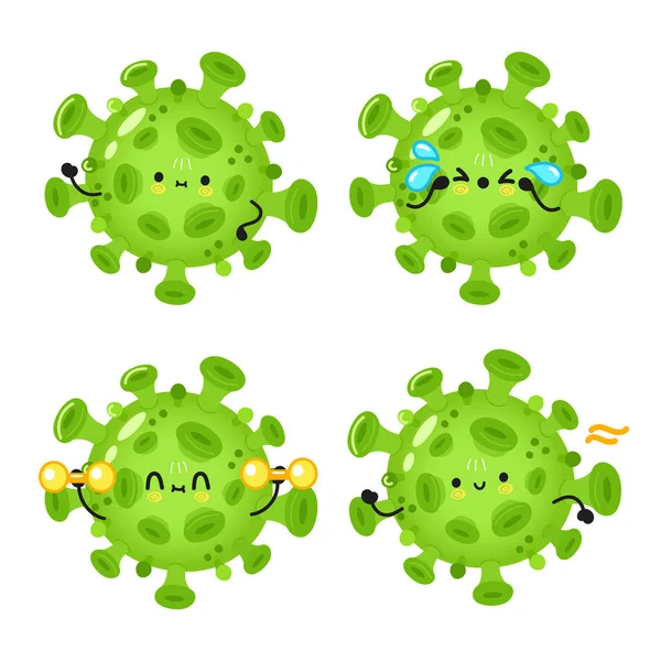 Funny Cute Happy Virus Characters Bundle Set Vector Hand Drawn — 图库矢量图片
