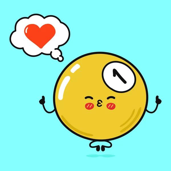 Komik Sarı Bilardo Konuşma Balonuyla Yoga Yapıyor Vektör Çizimi Çizgi — Stok Vektör