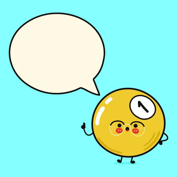 Cute Funny Yellow Billiard Speech Bubble Vector Hand Drawn Cartoon — Stockový vektor