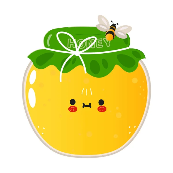 Cute Funny Jar Honey Character Vector Hand Drawn Cartoon Kawaii — Vetor de Stock