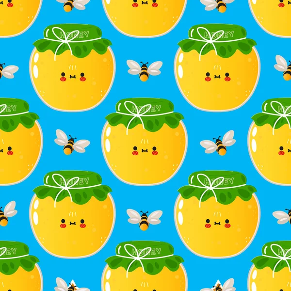 Cute Funny Jar Honey Blue Pattern Vector Hand Drawn Cartoon — Stockový vektor