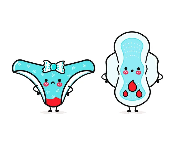 Cute Funny Happy Blue Panties Menstrual Pad Blood Vector Hand — Vetor de Stock