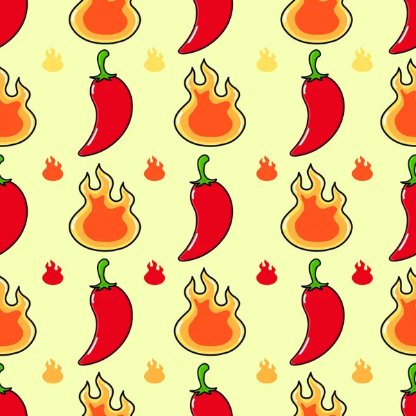 Cute Funny Fire Chili Pepper Blue Pattern Vector Hand Drawn — Vetor de Stock