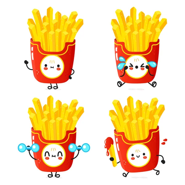 Funny Cute Happy French Fries Characters Bundle Set Vector Hand — Stockvector