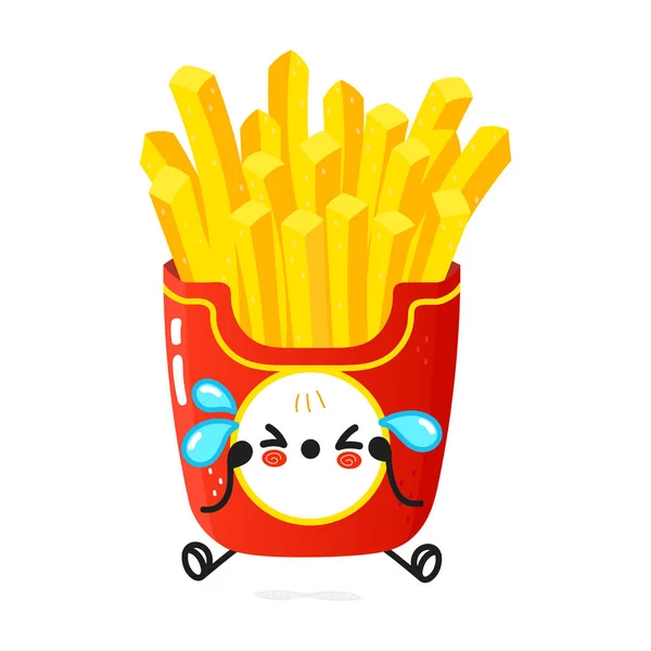 Cute Sad French Fries Character Vector Hand Drawn Cartoon Kawaii —  Vetores de Stock