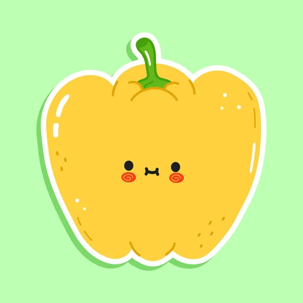 Cute Funny Yellow Bell Pepper Sticker Character Vector Hand Drawn — Stok Vektör