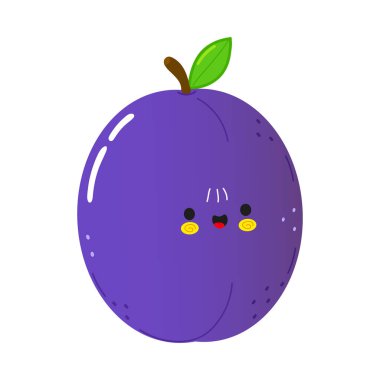Cute funny plum character. Vector hand drawn cartoon kawaii character illustration icon. Isolated on white background. Happy plum character concept
