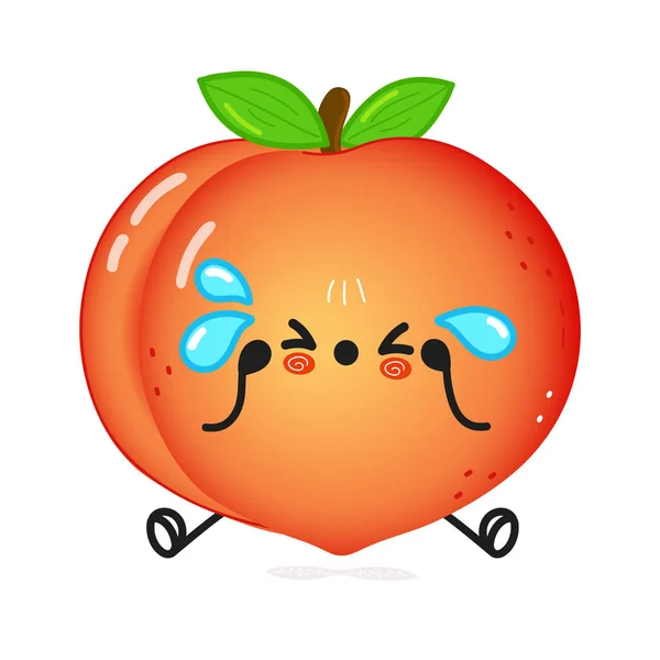 Cute Sad Peach Character Vector Hand Drawn Cartoon Kawaii Character — Stock vektor