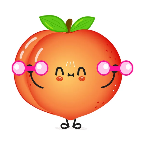 Cute Funny Peach Character Dumbbells Vector Hand Drawn Cartoon Kawaii — Stockvector