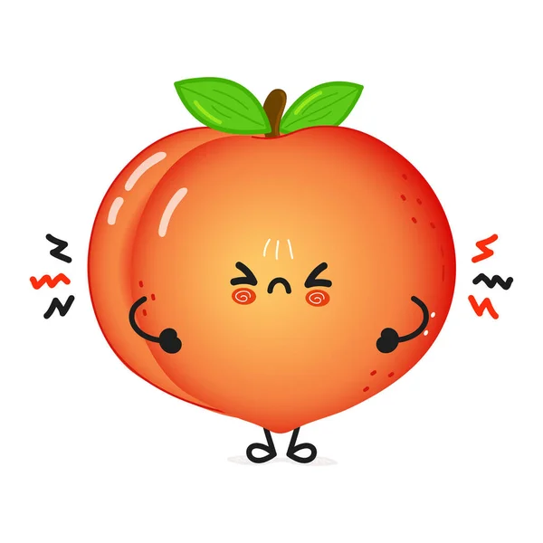 Cute Sad Peach Character Vector Hand Drawn Cartoon Kawaii Character — Image vectorielle