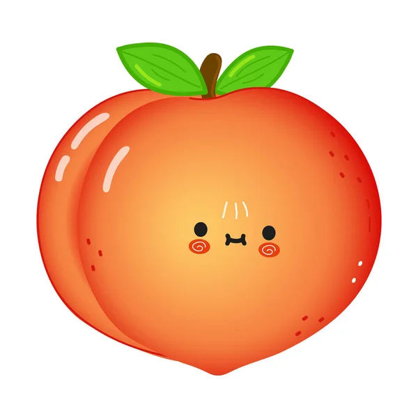 Cute Funny Peach Character Vector Hand Drawn Cartoon Kawaii Character — Stock vektor