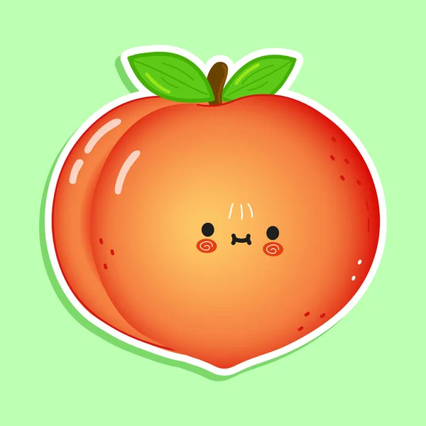 Cute Funny Peach Sticker Character Vector Hand Drawn Cartoon Kawaii — Image vectorielle