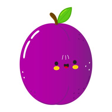 Cute funny plum character. Vector hand drawn cartoon kawaii character illustration icon. Isolated on white background. Happy plum character concept