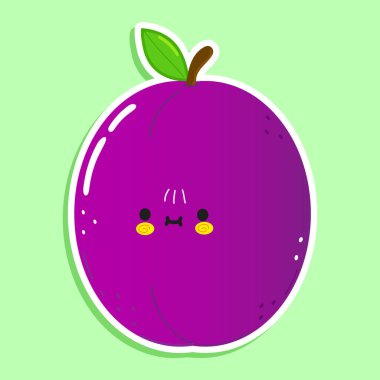 Cute funny plum character. Vector hand drawn cartoon kawaii character illustration icon. Isolated on white background. Happy plum character concept