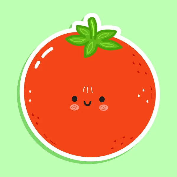 Cute Funny Tomato Sticker Character Vector Hand Drawn Cartoon Kawaii — Archivo Imágenes Vectoriales