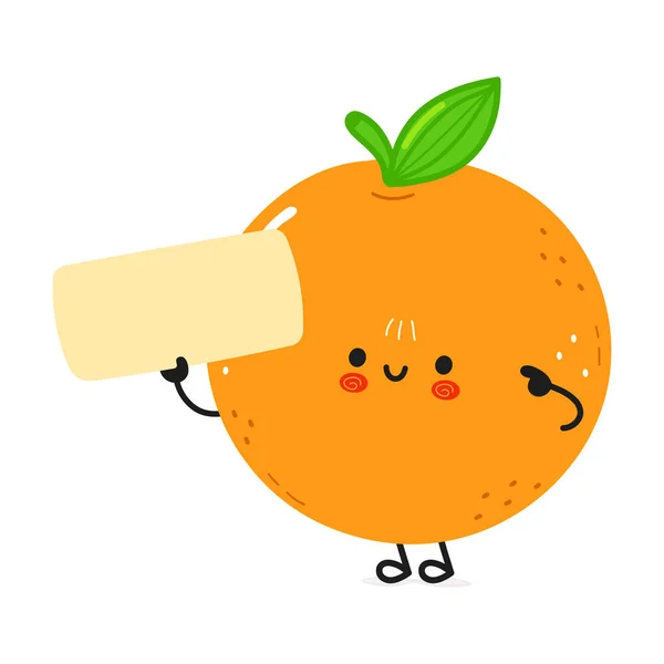 Cute Funny Orange Fruit Poster Character Vector Hand Drawn Cartoon —  Vetores de Stock