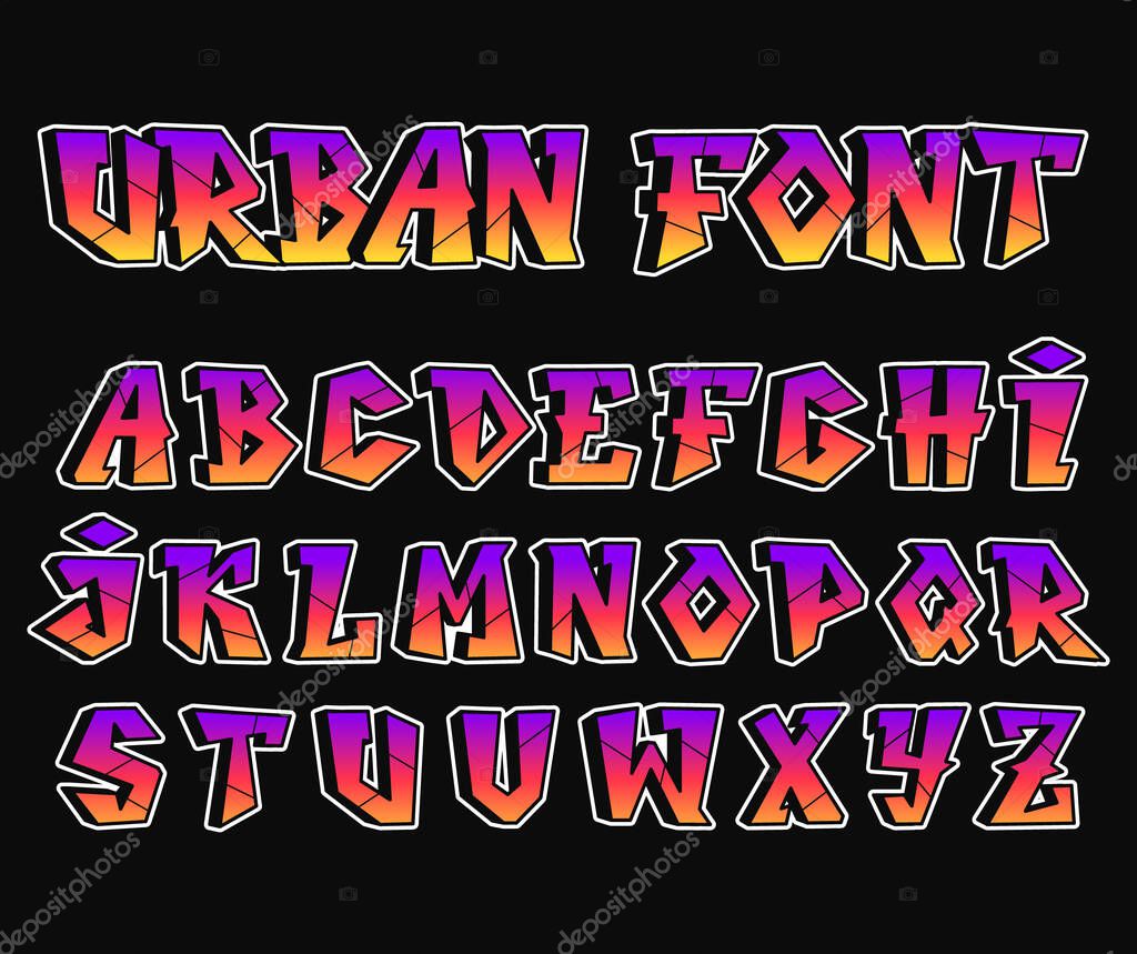 Graffiti letters font. Vector hand drawn line cartoon illustration. Graffiti letters, abc, urban, fonts fashion print for t-shirt, poster, logo art concept