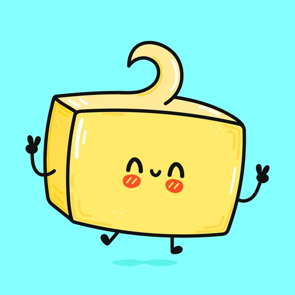 Cute Funny Jumping Butter Vector Hand Drawn Cartoon Kawaii Character — Stok Vektör