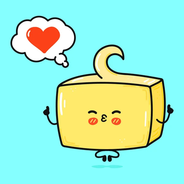 Cute Funny Butter Doing Yoga Speech Bubble Vector Hand Drawn — 스톡 벡터