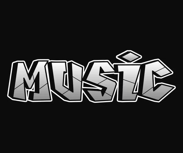 Music Word Trippy Psychedelic Graffiti Style Letters Vector Hand Drawn — Stok Vektör