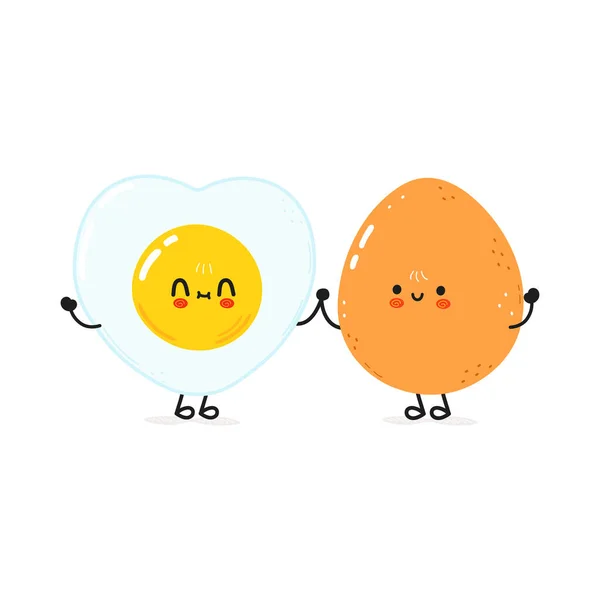 Cute Happy Boiled Egg Fried Egg Card Vector Hand Drawn — Image vectorielle