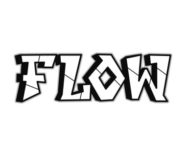 Flow word trippy psychedelic graffiti style letters.Vector hand drawn doodle cartoon logo flow illustration. Funny cool trippy letters, fashion, graffiti style print for t-shirt, poster concept