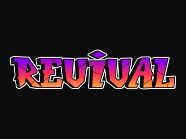 Revival word trippy psychedelic graffiti style letters.Vector hand drawn doodle cartoon logo revival illustration. Funny cool trippy letters, fashion, graffiti style print for t-shirt, poster