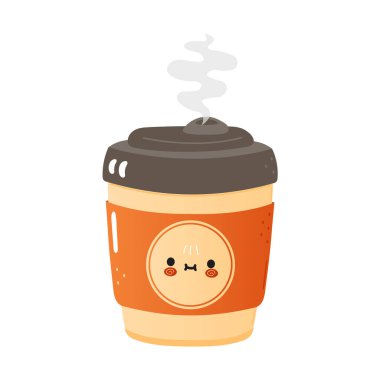Cute funny cup of coffee character. Vector hand drawn cartoon kawaii character illustration icon. Isolated on white background. Happy cup of coffee character concept