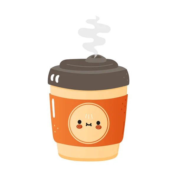 Cute Funny Cup Coffee Character Vector Hand Drawn Cartoon Kawaii — Διανυσματικό Αρχείο