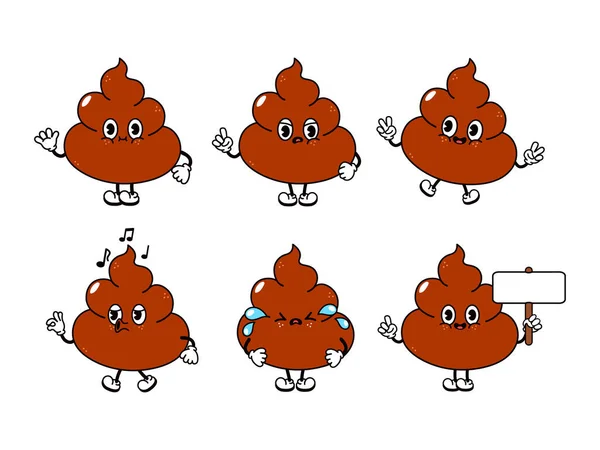 Funny Happy Poop Characters Bundle Set Vector Hand Drawn Doodle — ストックベクタ