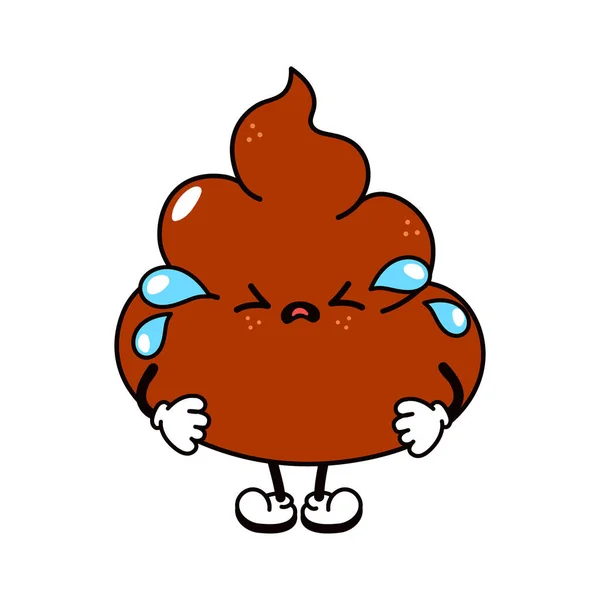 Cute Funny Crying Sad Poop Character Vector Hand Drawn Traditional — ストックベクタ