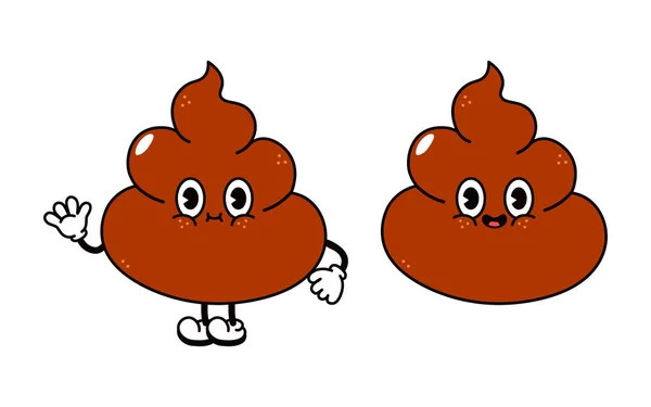 Cute Funny Poop Waving Hand Character Vector Hand Drawn Traditional — ストックベクタ