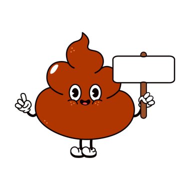 Yazı karakteri olan sevimli komik bir kaka. Vektör el geleneksel çizgi film klasiği, retro, kawaii karakter çizimi ikonu çizdi. Beyaz arka planda izole edilmiş. Mutlu bok karakteri 