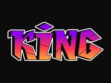 King word trippy psychedelic grafiti stili harfler. Vektör el çizimi karikatür çizimi karikatür logo kralı çizimi. Komik garip mektuplar, moda, tişört için graffiti tarzı baskı, poster konsepti.