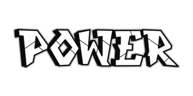 Güçlü kelime graffiti stili harfler. Vektör el karalama çizgi film logosu çizimi. Komik Power harfleri, moda, tişört için graffiti tarzı baskı, poster konsepti