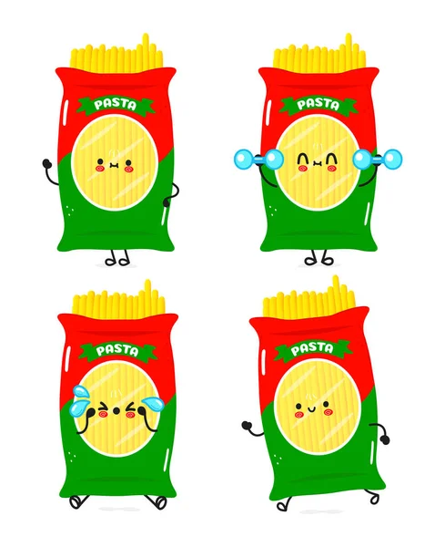 Vicces Aranyos Boldog Spagetti Karakterek Csomag Készlet Vektor Kézzel Rajzolt — Stock Vector