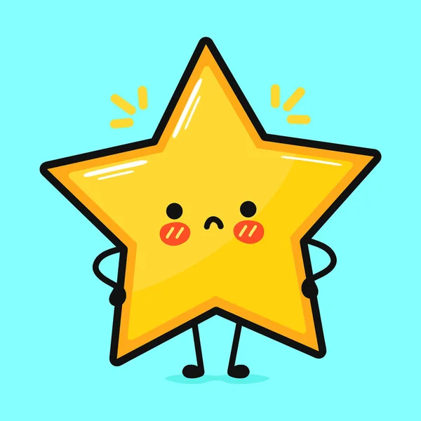 Lindo Personaje Estrella Enojada Vector Dibujado Mano Caricatura Kawaii Carácter — Vector de stock