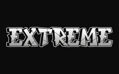Ekstrem kelime graffiti stili harfler. Vektör el çizimi karikatür logosu çizimi. Tişört için komik ekstrem harfler, moda, grafiti tarzı baskı, poster konsepti.