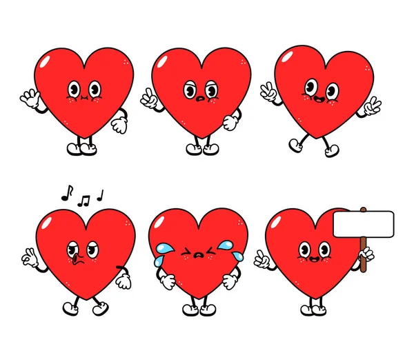 Engraçado Bonito Conjunto Personagens Coração Vector Mão Desenhado Estilo Doodle — Vetor de Stock