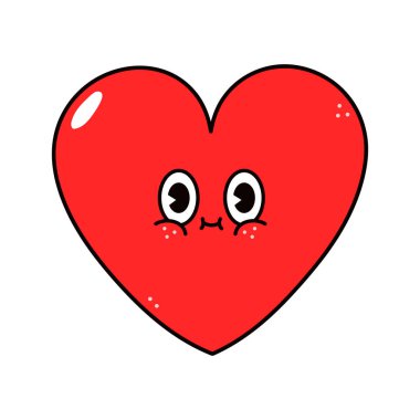 Sevimli komik kalp karakteri. Vektör el geleneksel çizgi film klasiği, retro, kawaii karakter çizimi ikonu çizdi. Beyaz arka planda izole edilmiş. Kalp karakteri kavramı