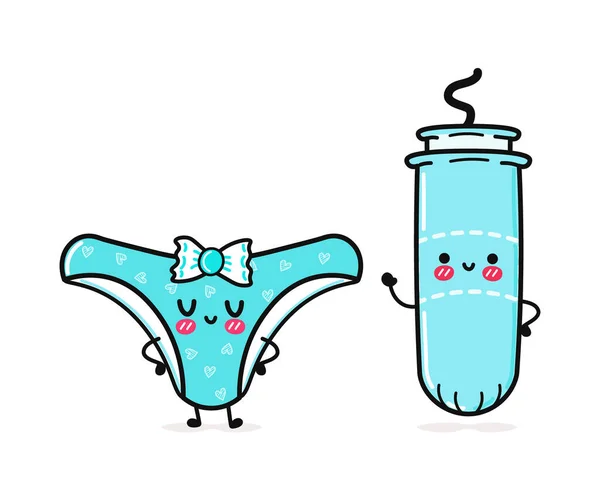 Bonito Engraçado Feliz Calcinha Azul Tampão Menstrual Vector Mão Desenhada — Vetor de Stock